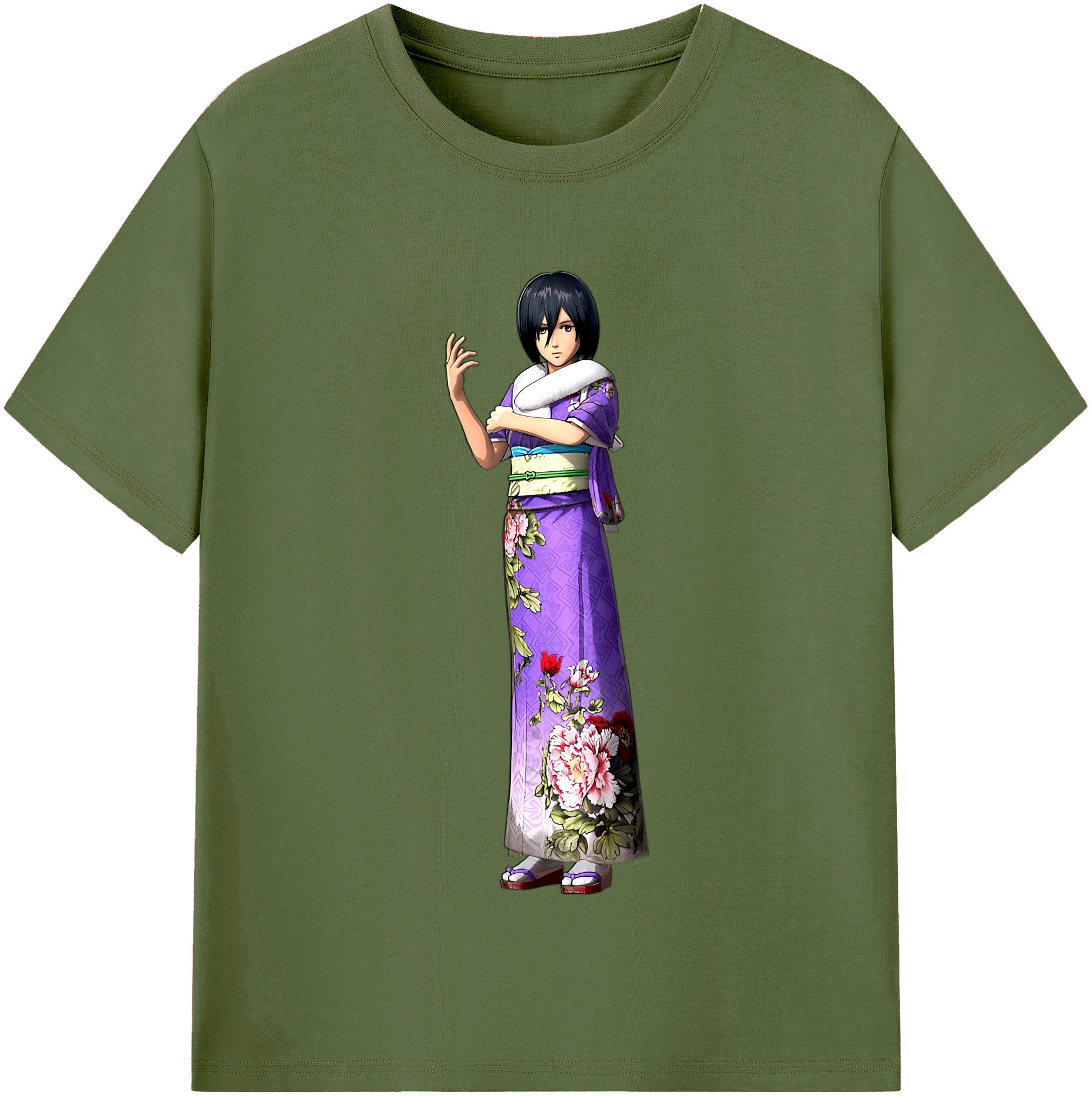 （画像用） 進撃の巨人 ミカサ·アッカーマン Attack on Titan Mikasa Ackerman 綿100％半袖Tシャツ（フロントプリント）